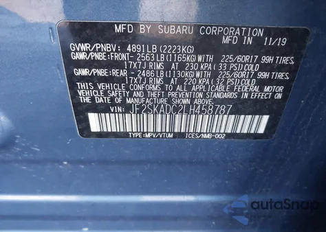 2020 Subaru Forester z USA, uszkodzony, nr VIN JF2SKADC2LH458787